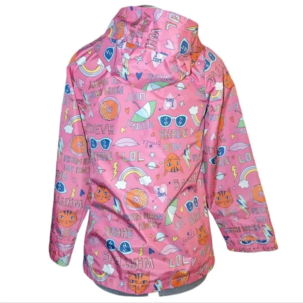 Carter's pink cat theme rain jacket‎ graphic print kawaii